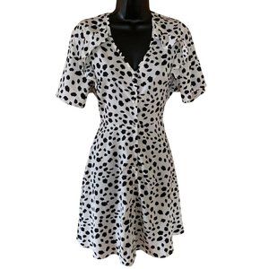 Wednesdays Girl White Black Cow Print Mini Dress Button Down Short Sleeves Small